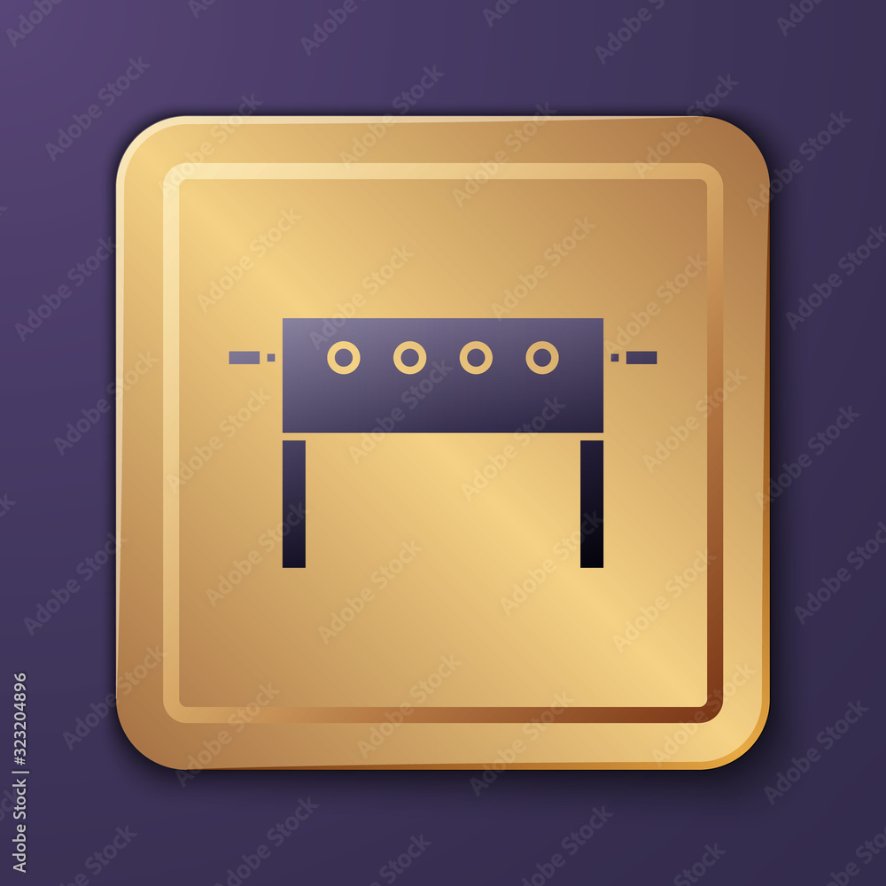 Purple Hockey table icon isolated on purple background. Gold square button. Vector Illustration