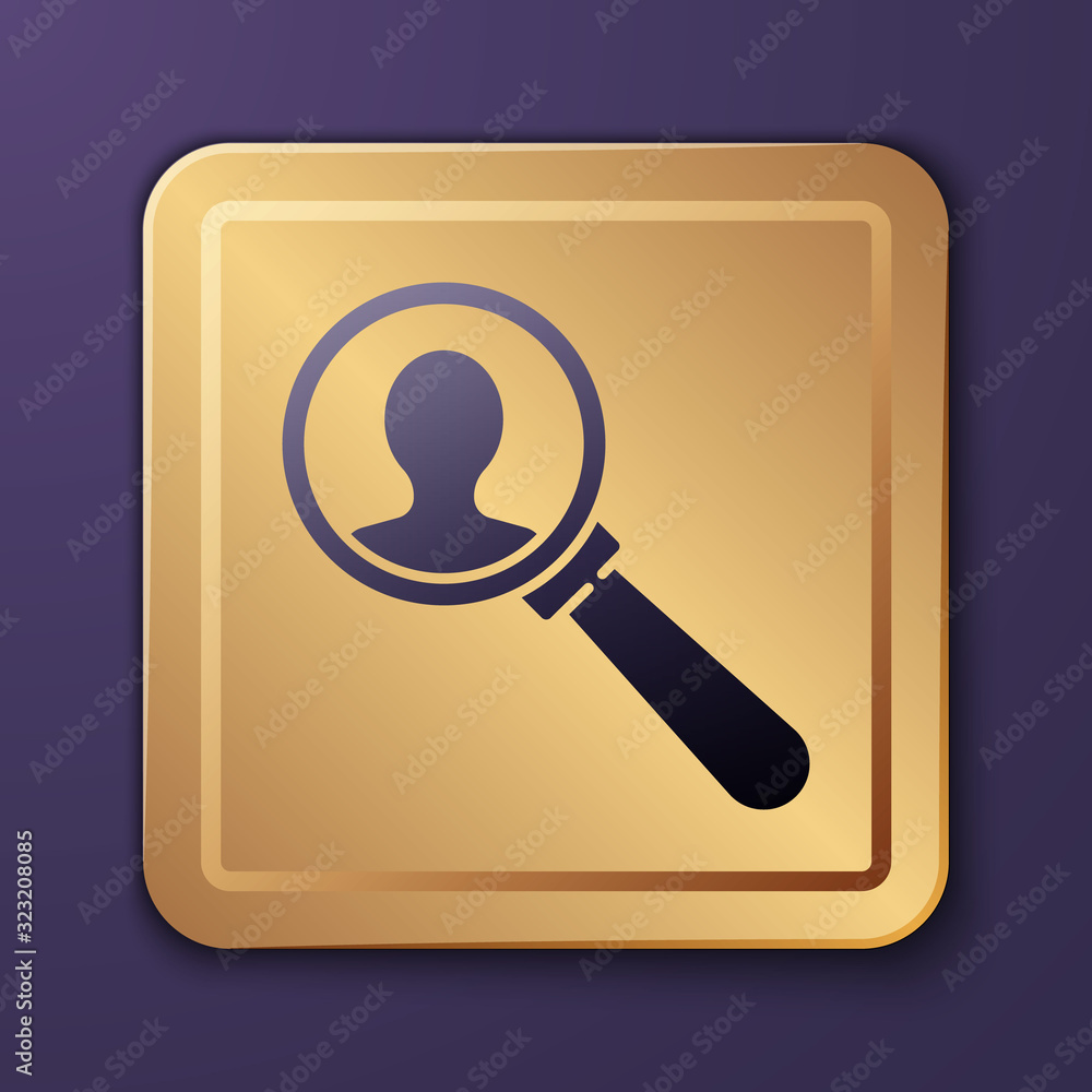 Purple Magnifying glass for search a people icon isolated on purple background. Recruitment or selec