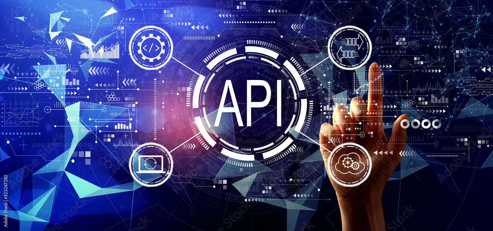 API-应用程序编程接口概念用手按下技术上的按钮的API概念