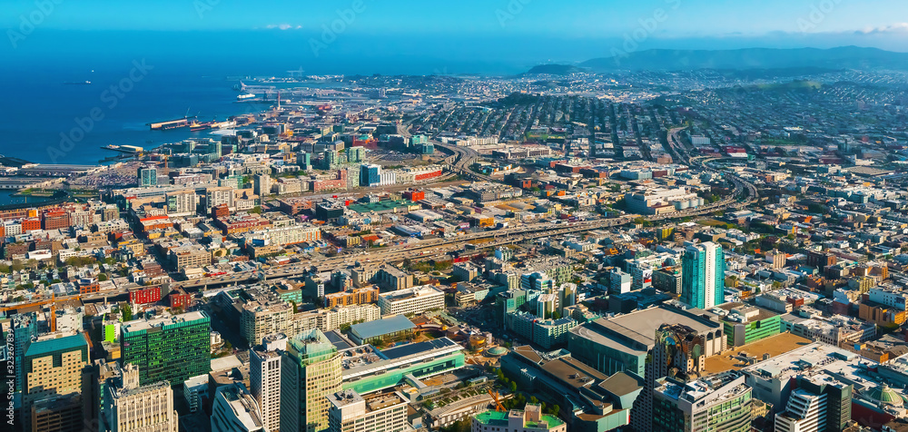 Downtown San Francisco aerial view of skyscrapers