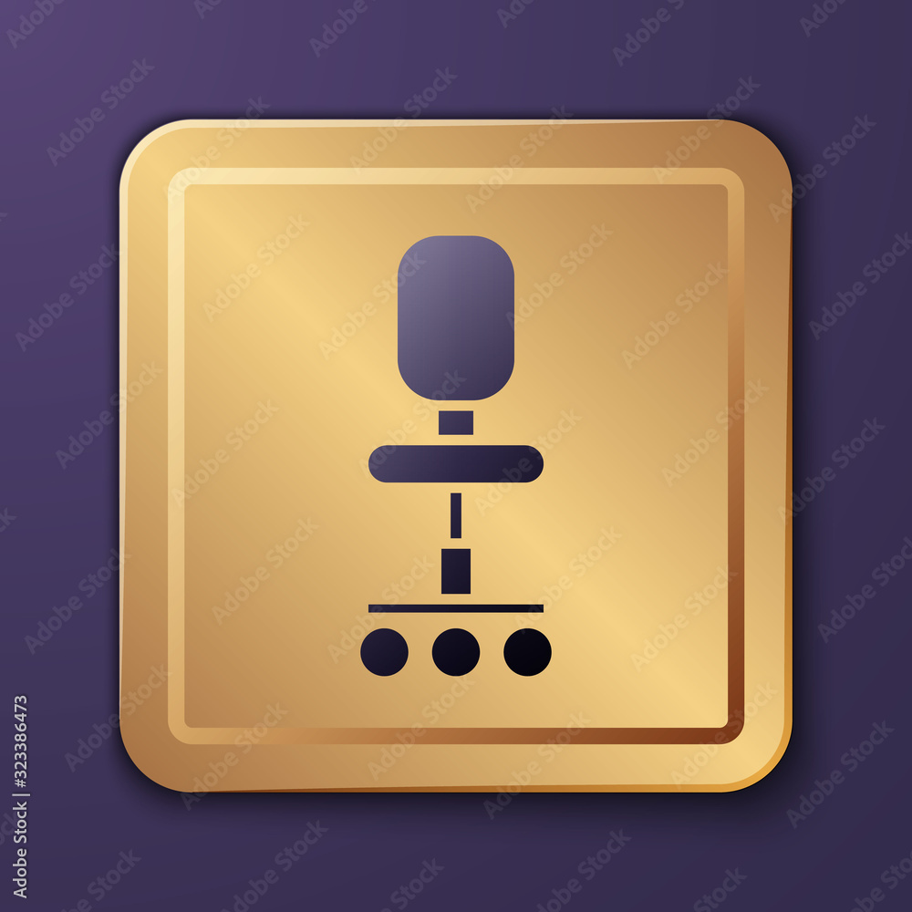 Purple Office chair icon isolated on purple background. Gold square button. Vector Illustration