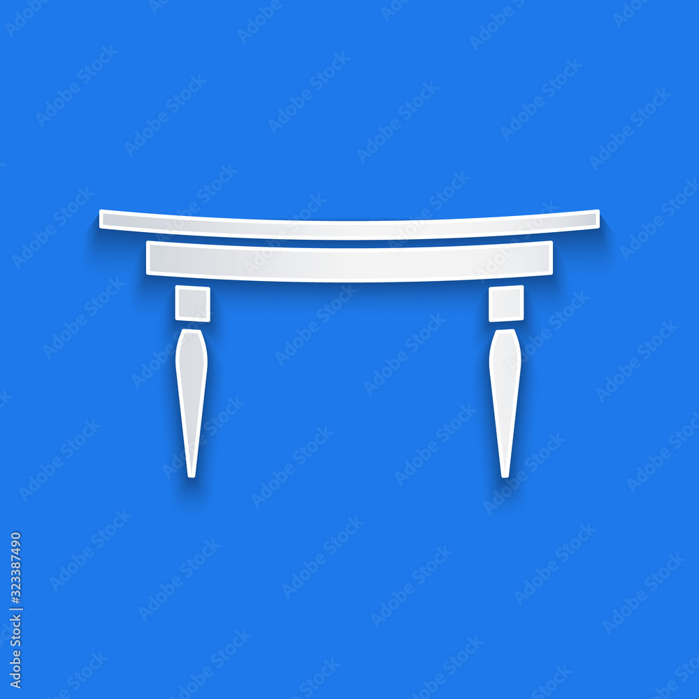 Paper cut Wooden table icon isolated on blue background. Paper art style. Vector Illustration