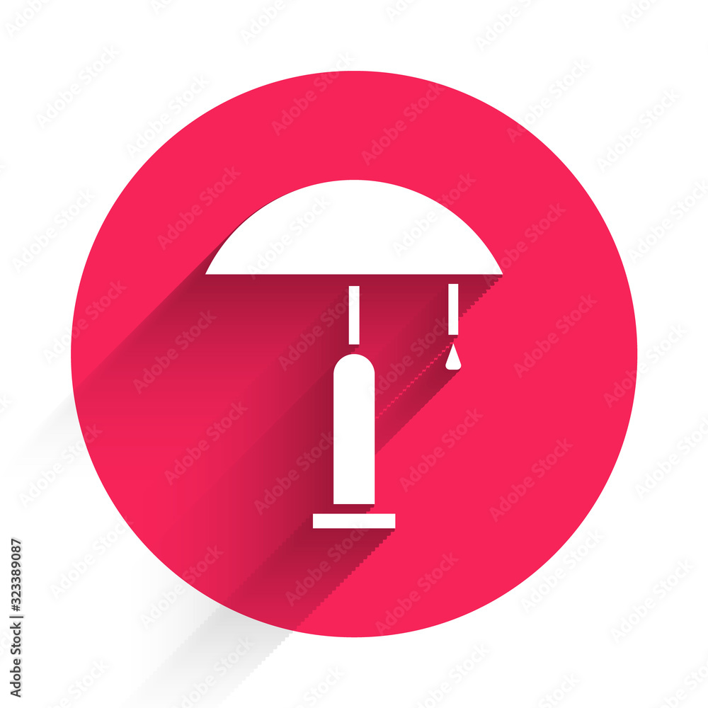 White Table lamp icon isolated with long shadow. Red circle button. Vector Illustration