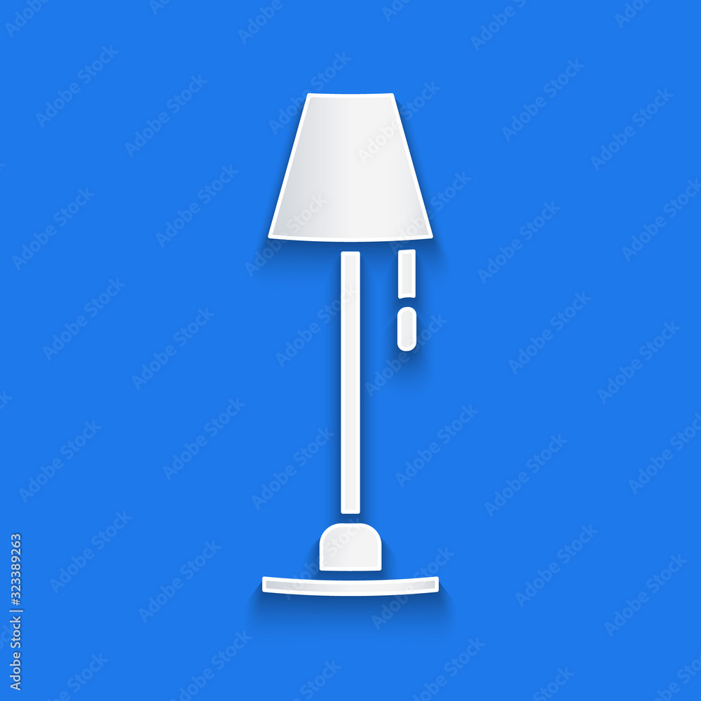 Paper cut Floor lamp icon isolated on blue background. Paper art style. Vector Illustration