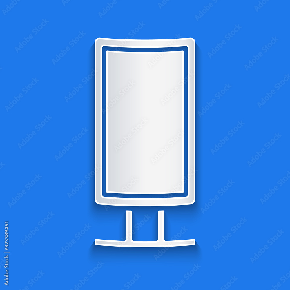 Paper cut Big full length mirror for bedroom, shops, backstage icon isolated on blue background. Pap