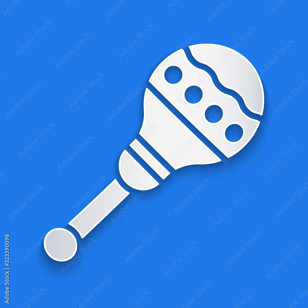 Paper cut Maracas icon isolated on blue background. Music maracas instrument mexico. Paper art style