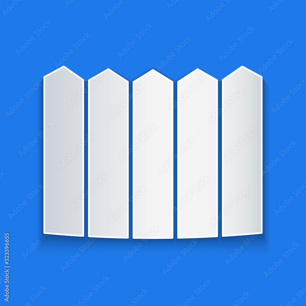 Paper cut Garden fence wooden icon isolated on blue background. Paper art style. Vector Illustration