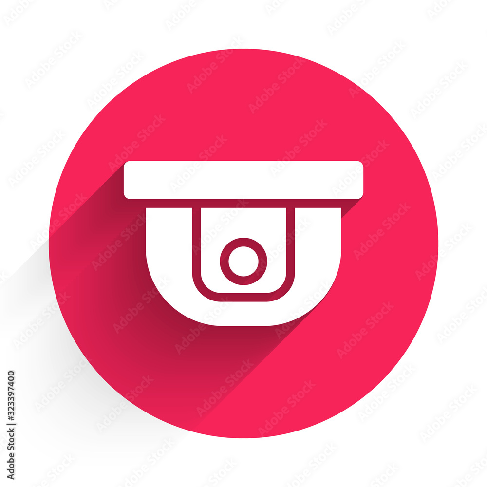 White Motion sensor icon isolated with long shadow. Red circle button. Vector Illustration