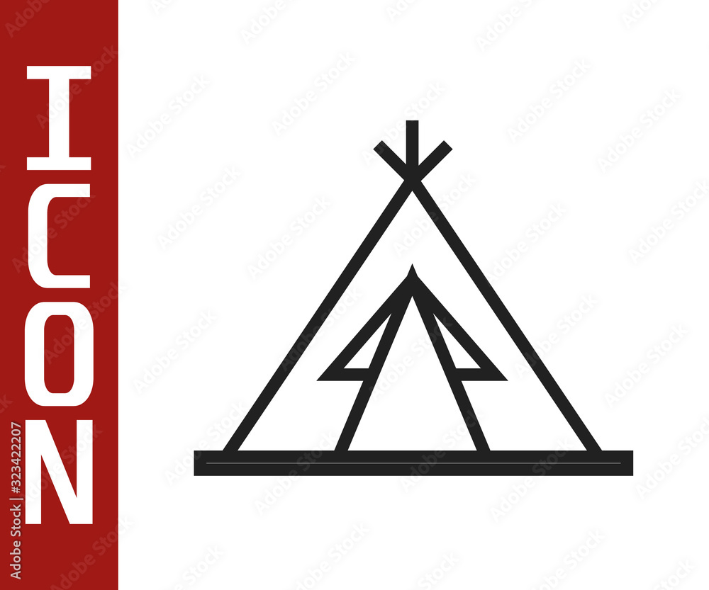 Black line Traditional indian teepee or wigwam icon isolated on white background. Indian tent. Vecto