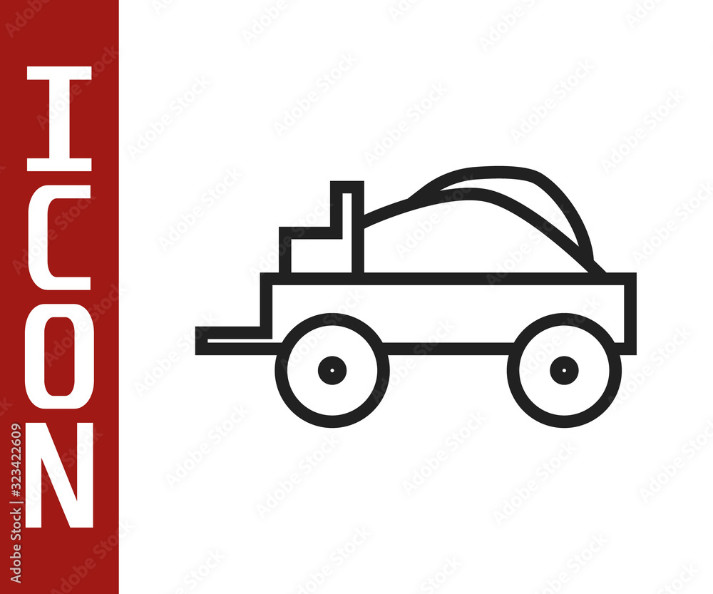 Black line Wild west covered wagon icon isolated on white background. Vector Illustration