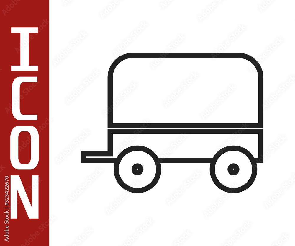 Black line Wild west covered wagon icon isolated on white background. Vector Illustration