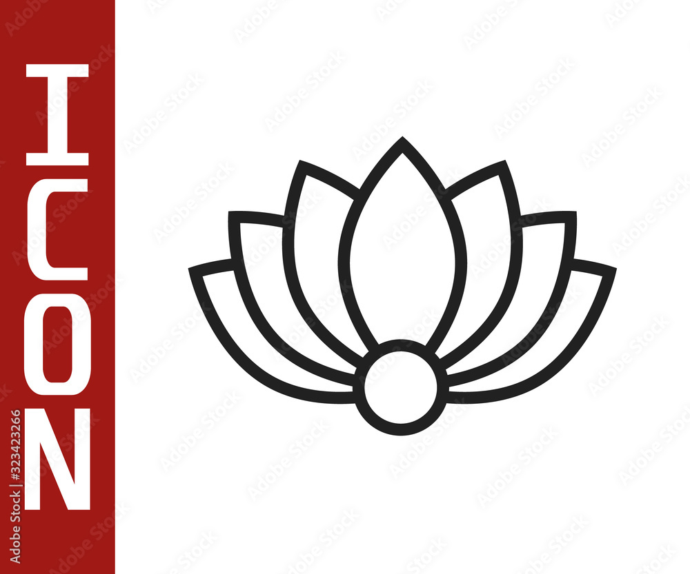 Black line Lotus flower icon isolated on white background. Vector Illustration