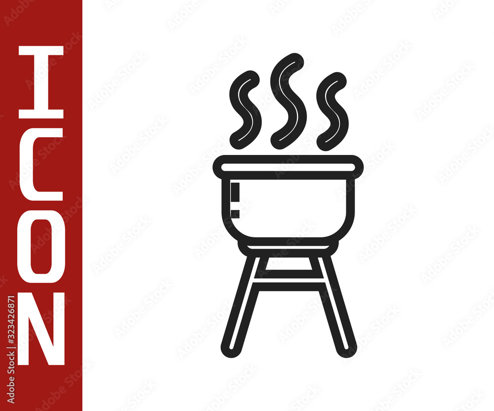 Black line Barbecue grill icon isolated on white background. BBQ grill party. Vector Illustration