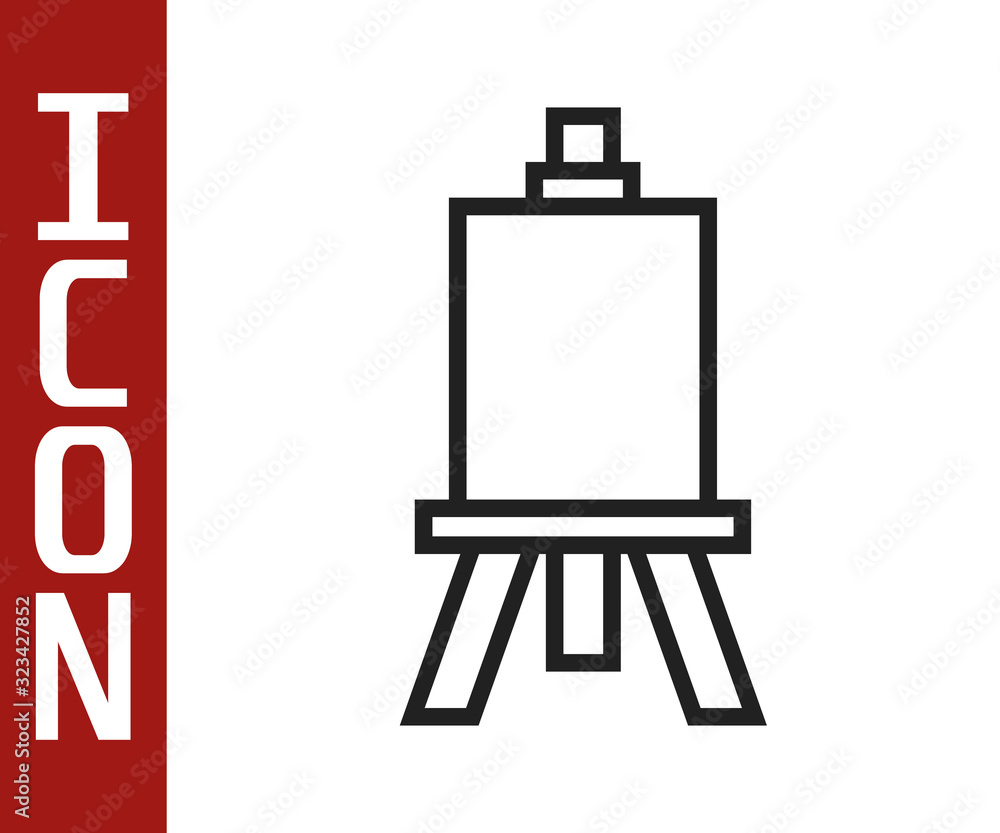 Black line Wood easel or painting art boards icon isolated on white background. Vector Illustration