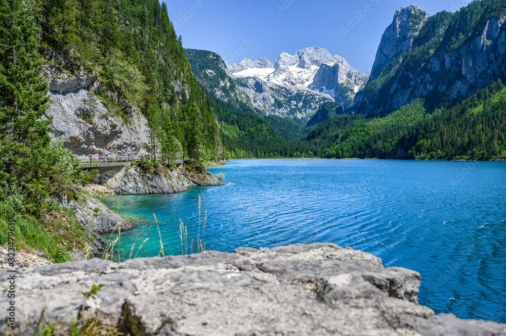 Idyllic Gosausee with glaciated mountains in the background, Austria