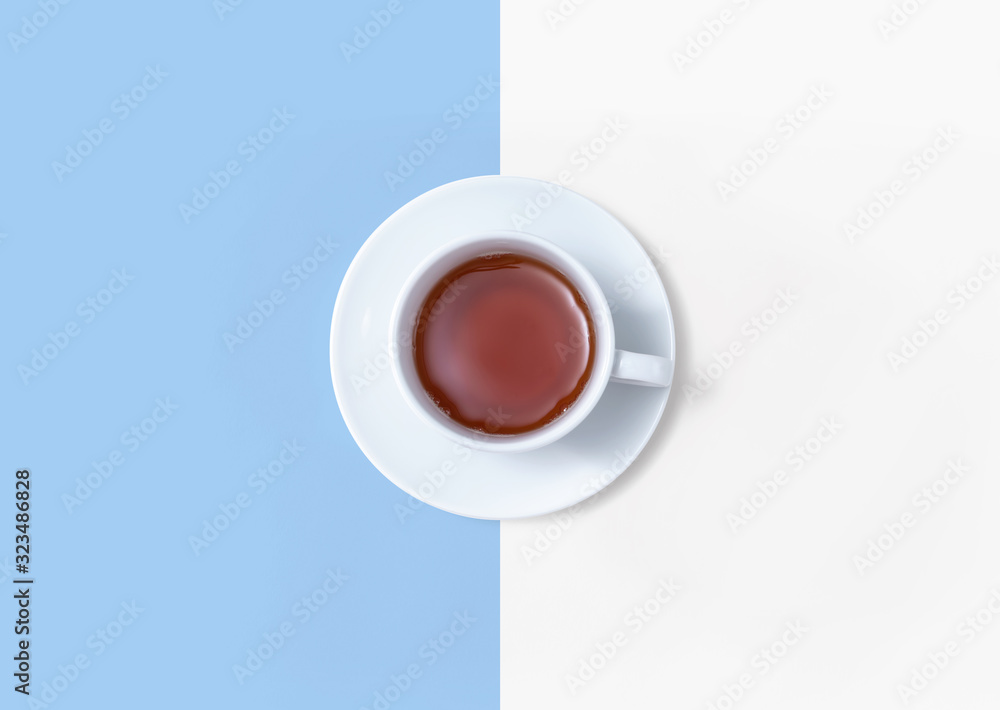 A cup of tea overhead view - flat lay