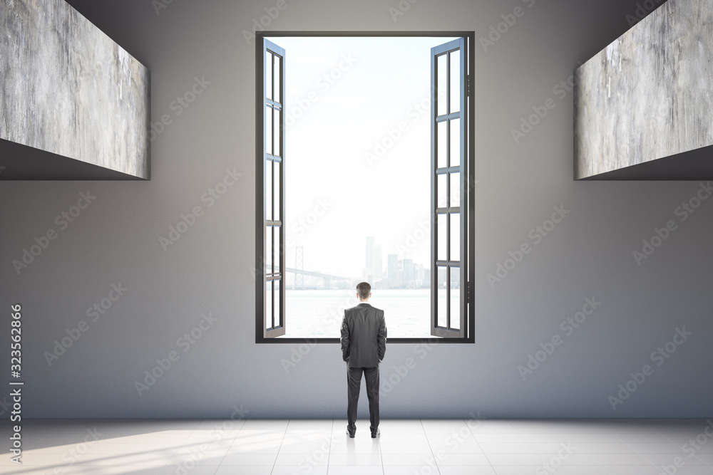 Businessman standing in living room interior