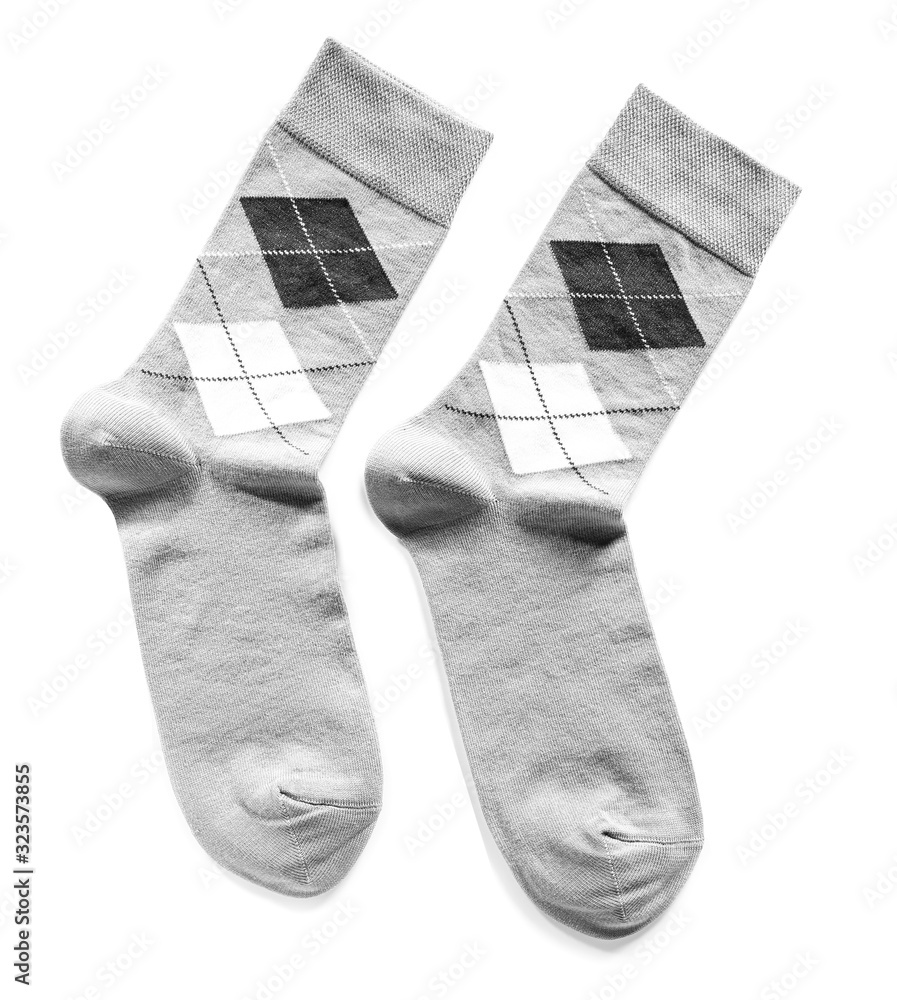 Cotton socks on white background