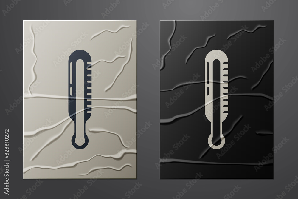 白色气象温度计测量图标隔离在皱巴巴的纸背景上。温度计设备