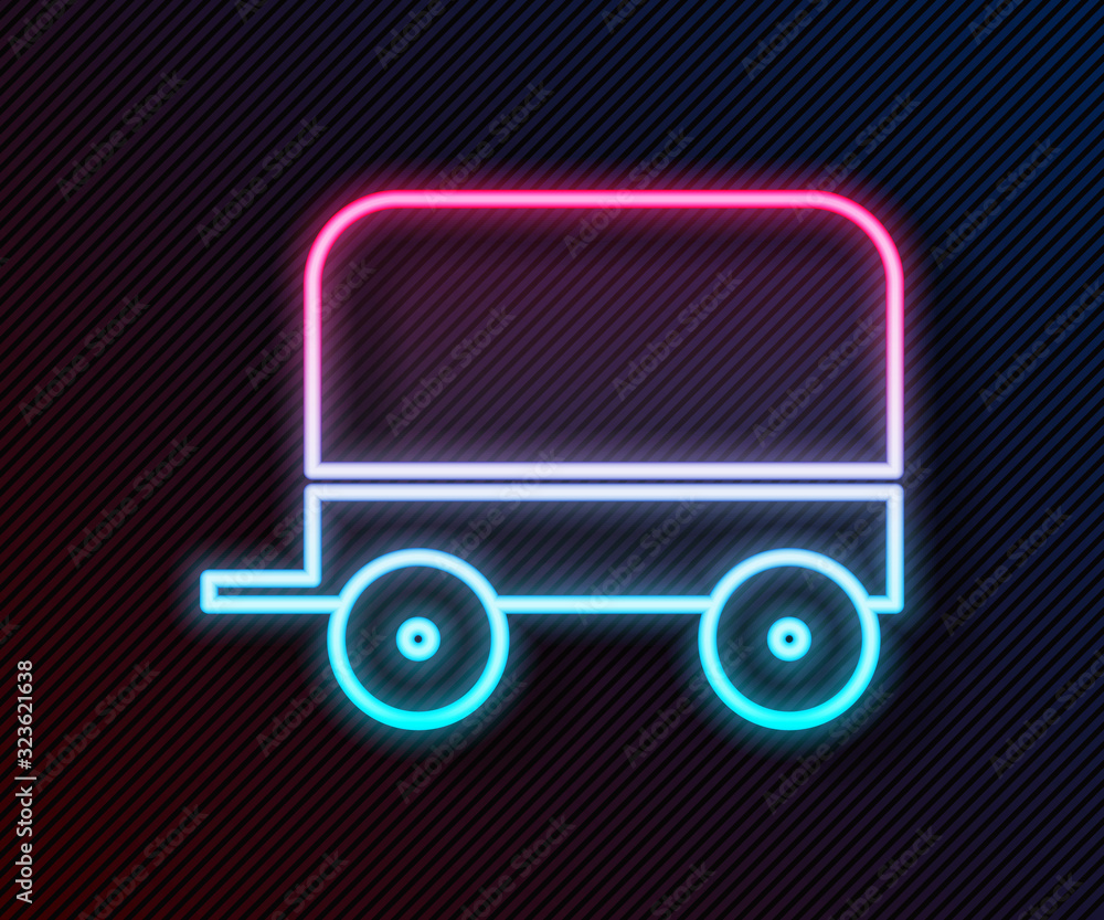 Glowing neon line Wild west covered wagon icon isolated on black background. Vector Illustration