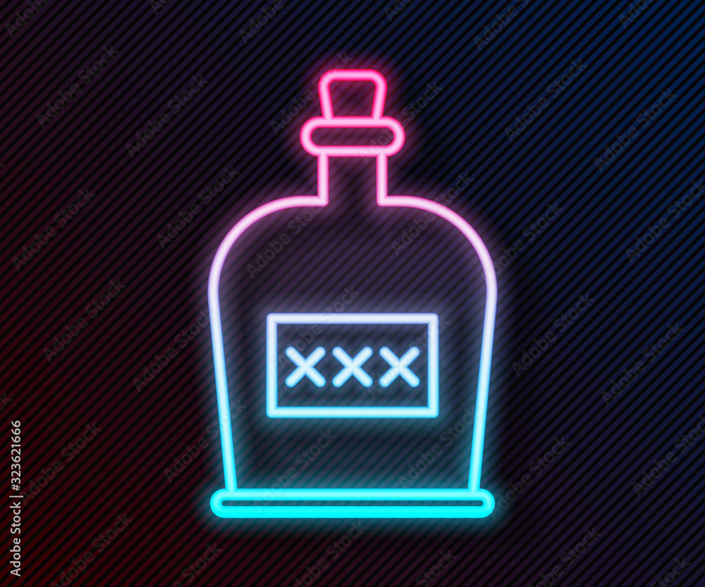 Glowing neon line Alcohol drink Rum bottle icon isolated on black background. Vector Illustration