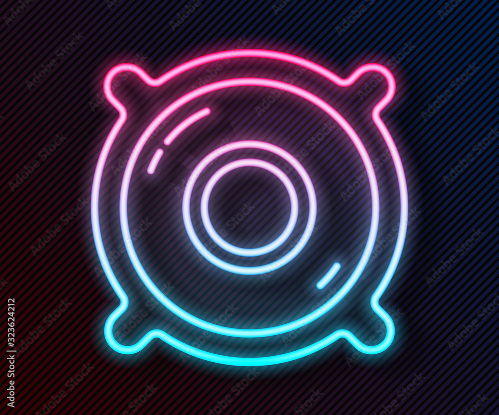 Glowing neon line Stereo speaker icon isolated on black background. Sound system speakers. Music ico