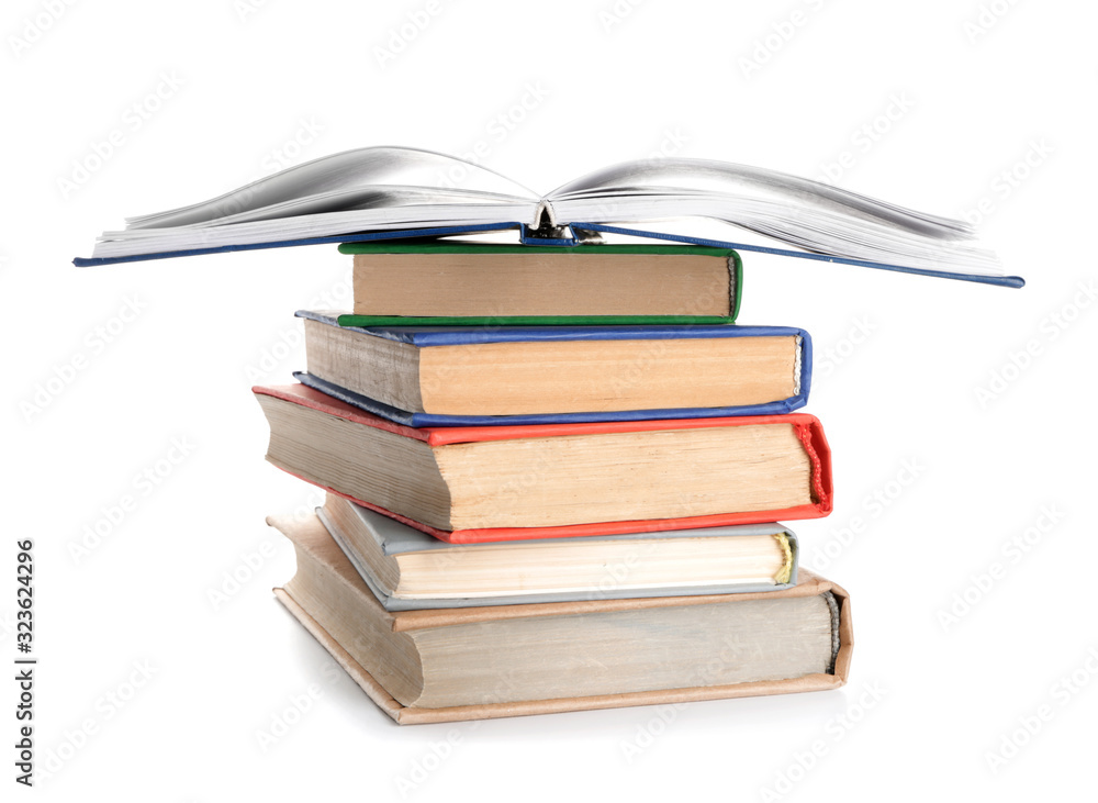 Many books on white background