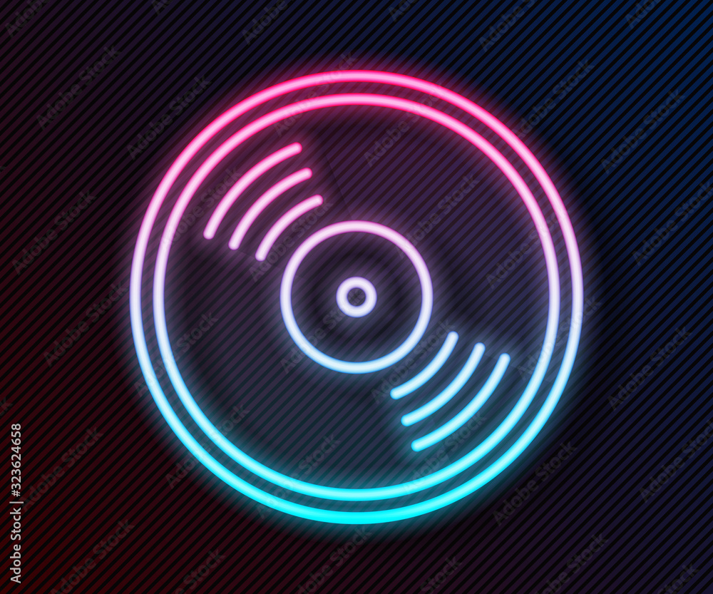 Glowing neon line Vinyl disk icon isolated on black background. Vector Illustration