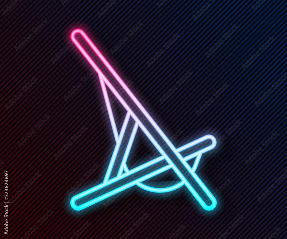 Glowing neon line Sunbed icon isolated on black background. Vector Illustration