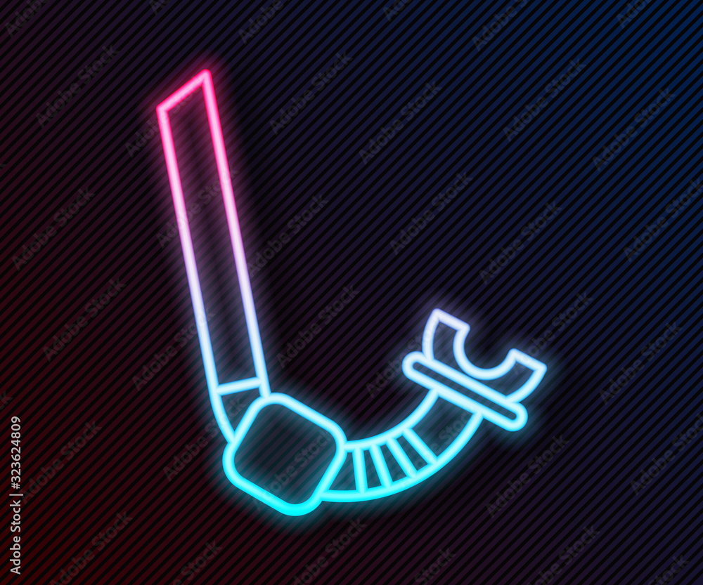 Glowing neon line Snorkel icon isolated on black background. Diving underwater equipment. Vector Ill