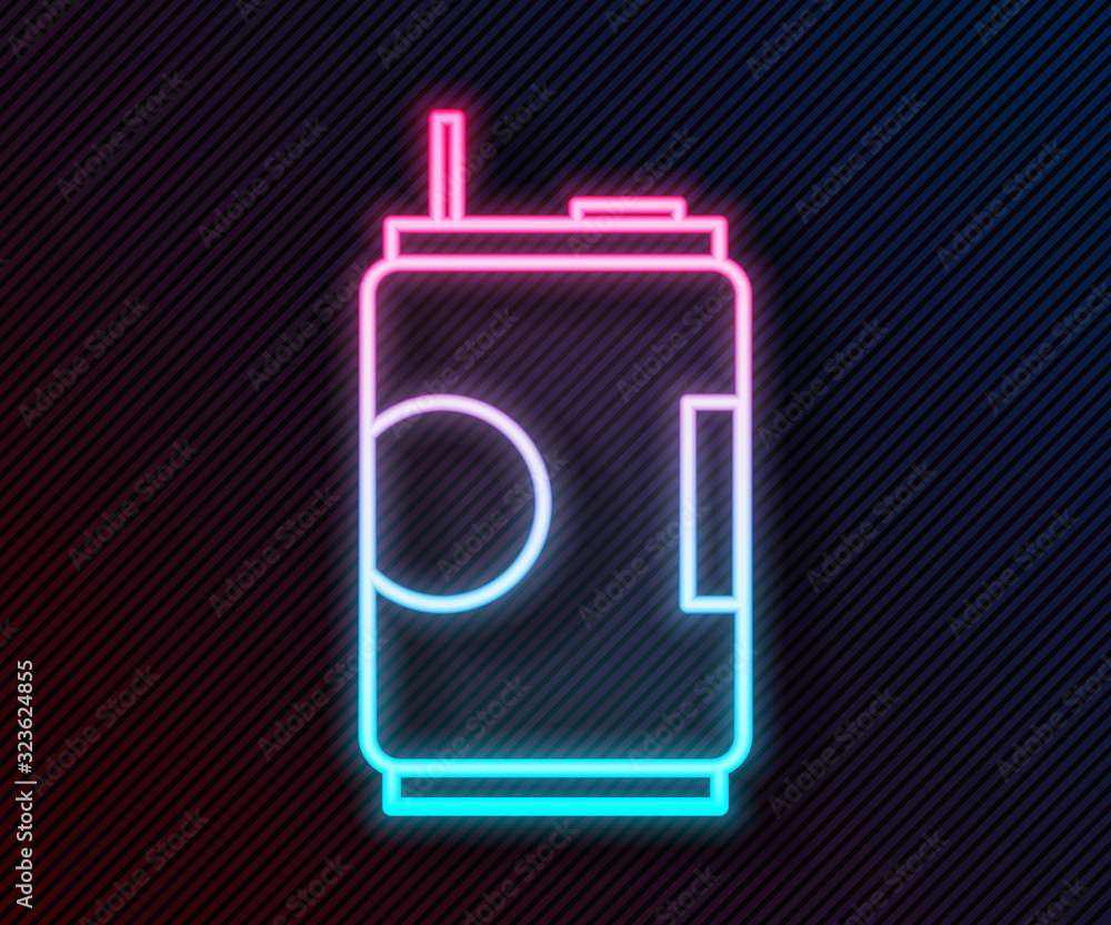 Glowing neon line Soda can icon isolated on black background. Vector Illustration