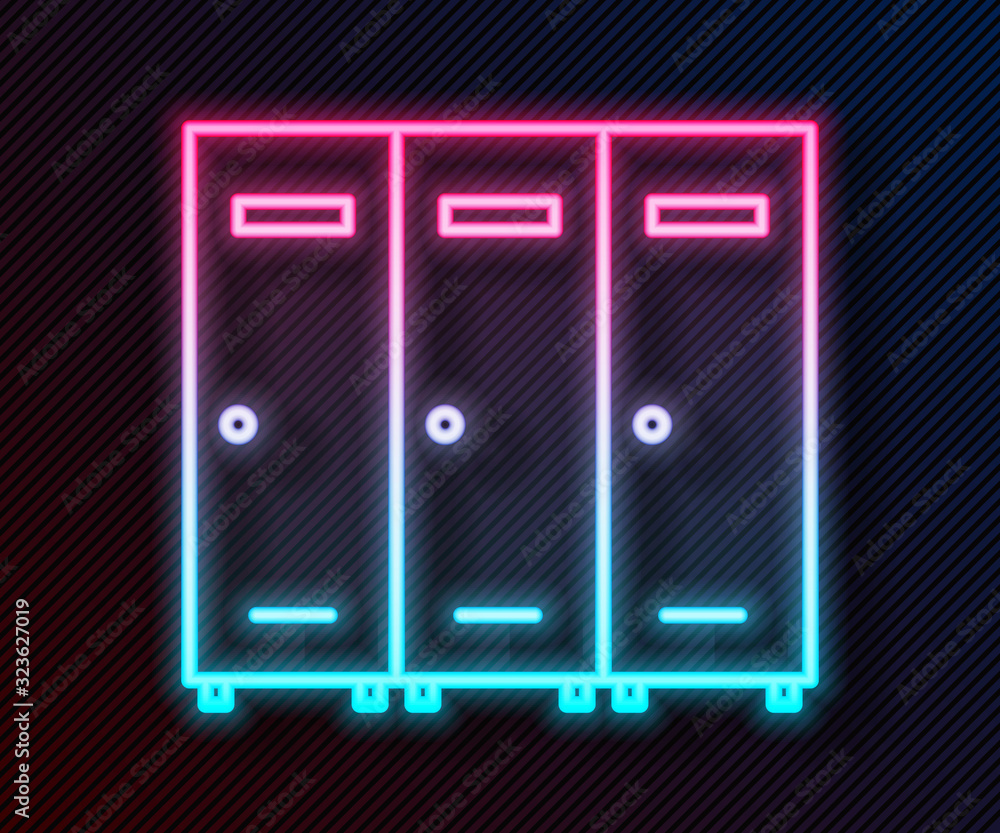 Glowing neon line Locker or changing room for hockey, football, basketball team or workers icon isol