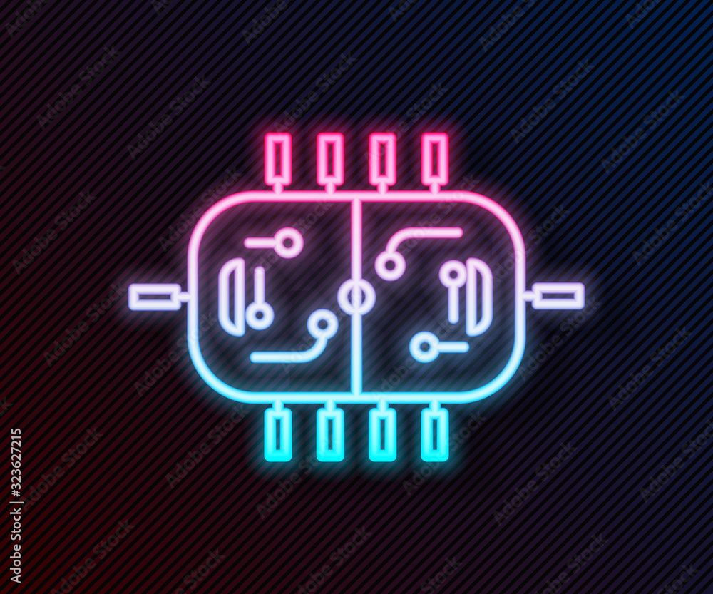 夜光霓虹线冰球桌图标隔离在黑色背景上。矢量插图