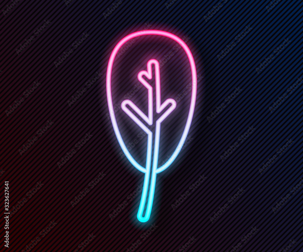 Glowing neon line Leaf icon isolated on black background. Leaves sign. Fresh natural product symbol.