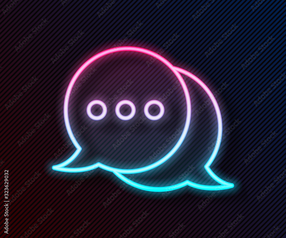 Glowing neon line Speech bubble chat icon isolated on black background. Message icon. Communication 