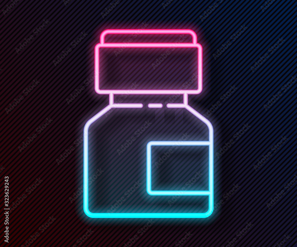 Glowing neon line Paint, gouache, jar, dye icon isolated on black background. Vector Illustration