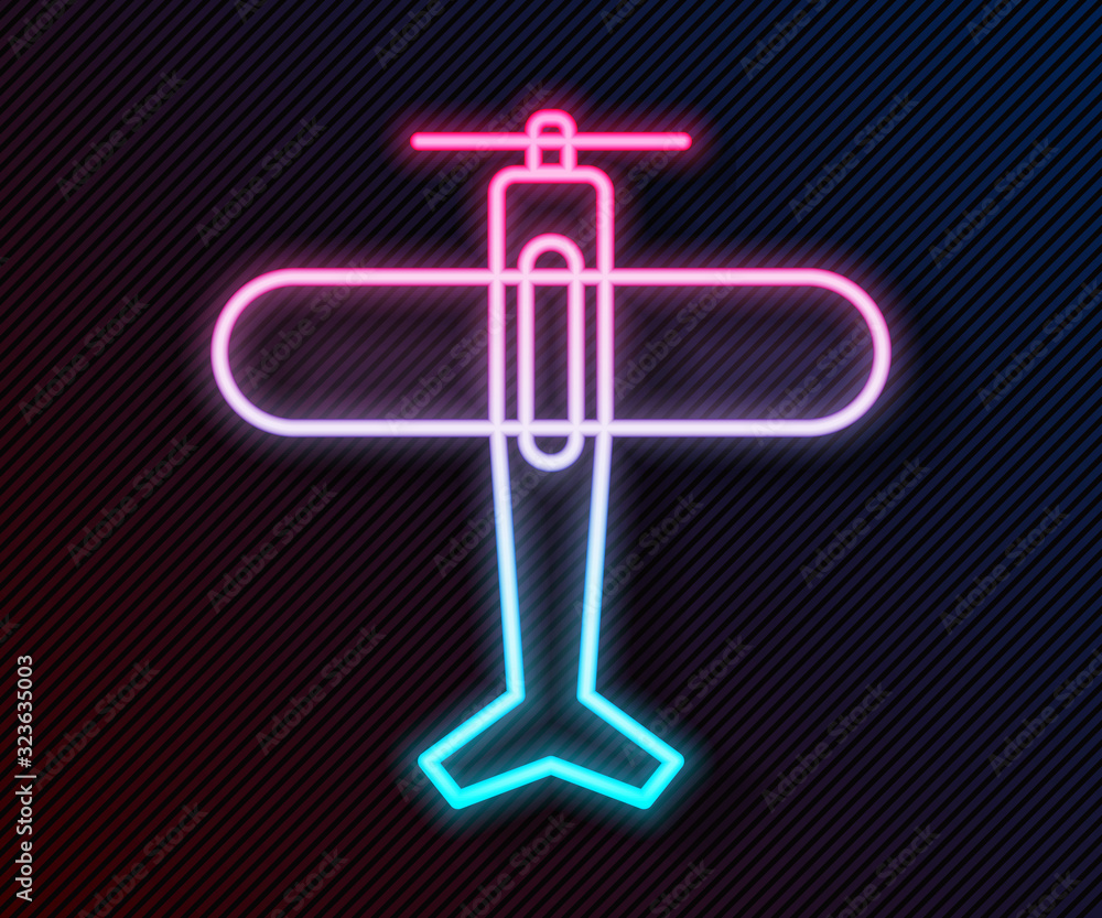 Glowing neon line Plane icon isolated on black background. Flying airplane icon. Airliner sign. Vect