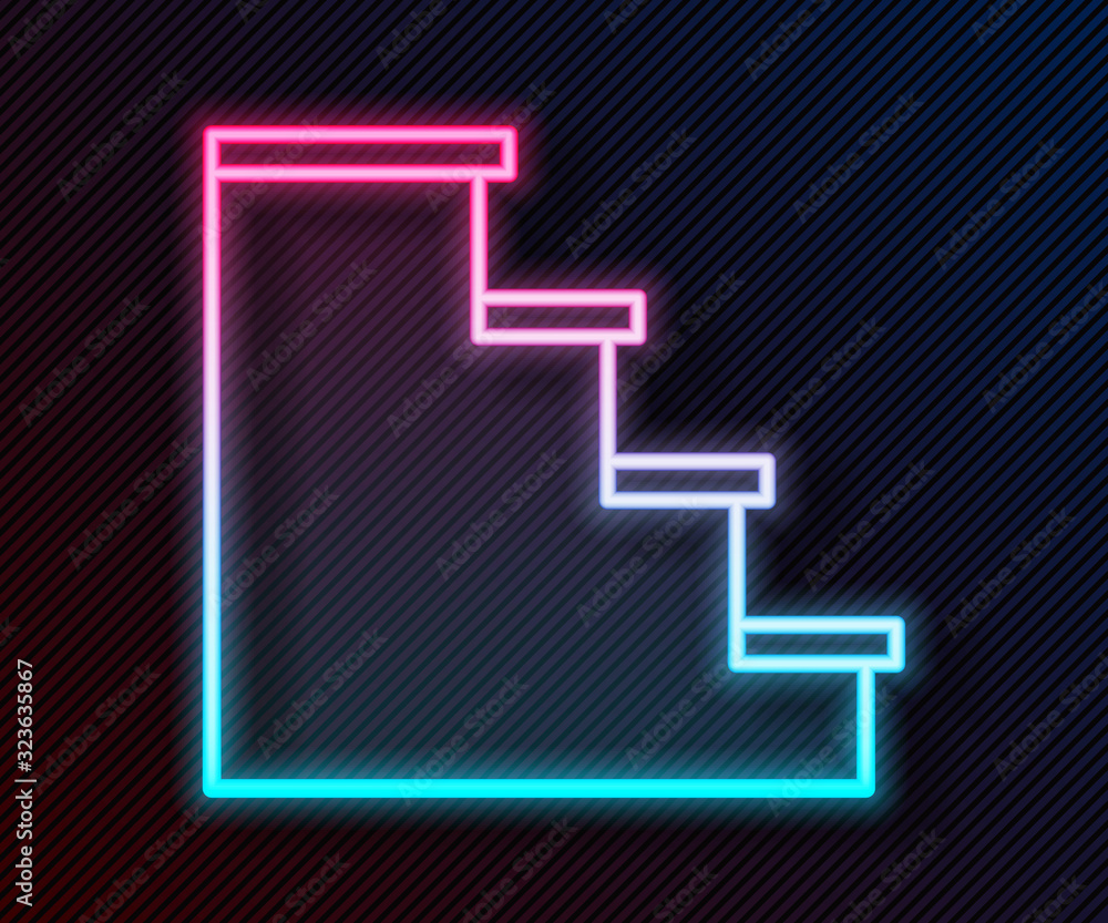 Glowing neon line Staircase icon isolated on black background. Vector Illustration