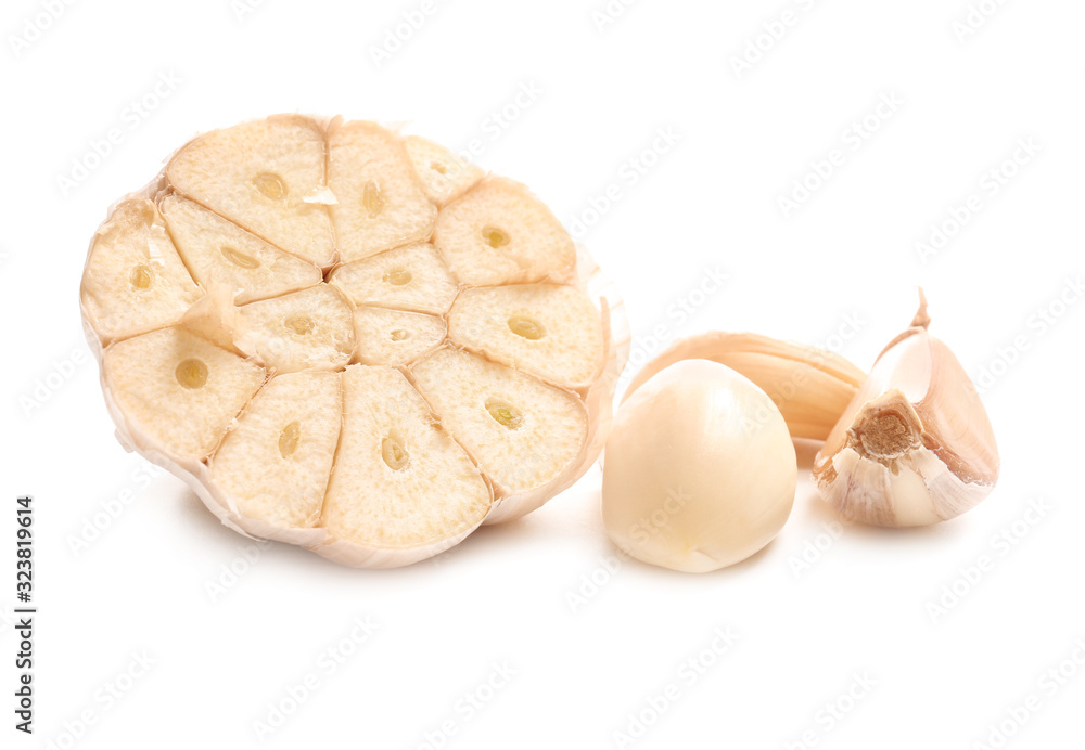 Fresh garlic on white background