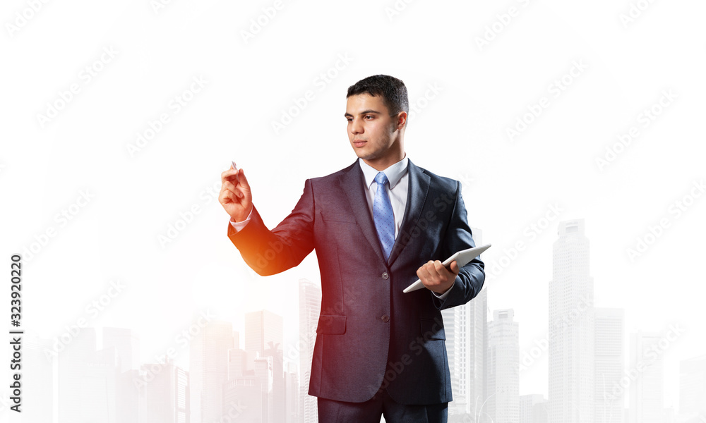 Front view of man in business suit and tie