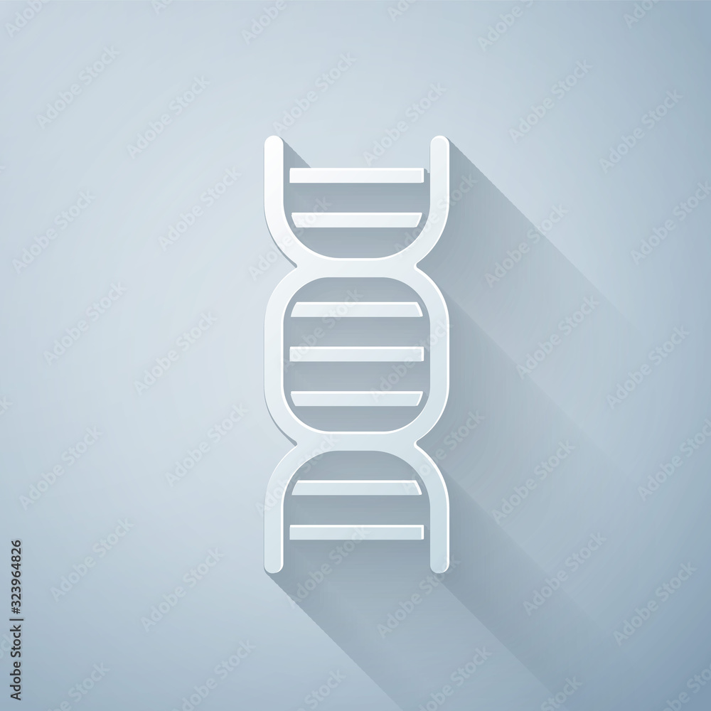 灰色背景上分离的剪纸DNA符号图标。纸艺风格。矢量插图