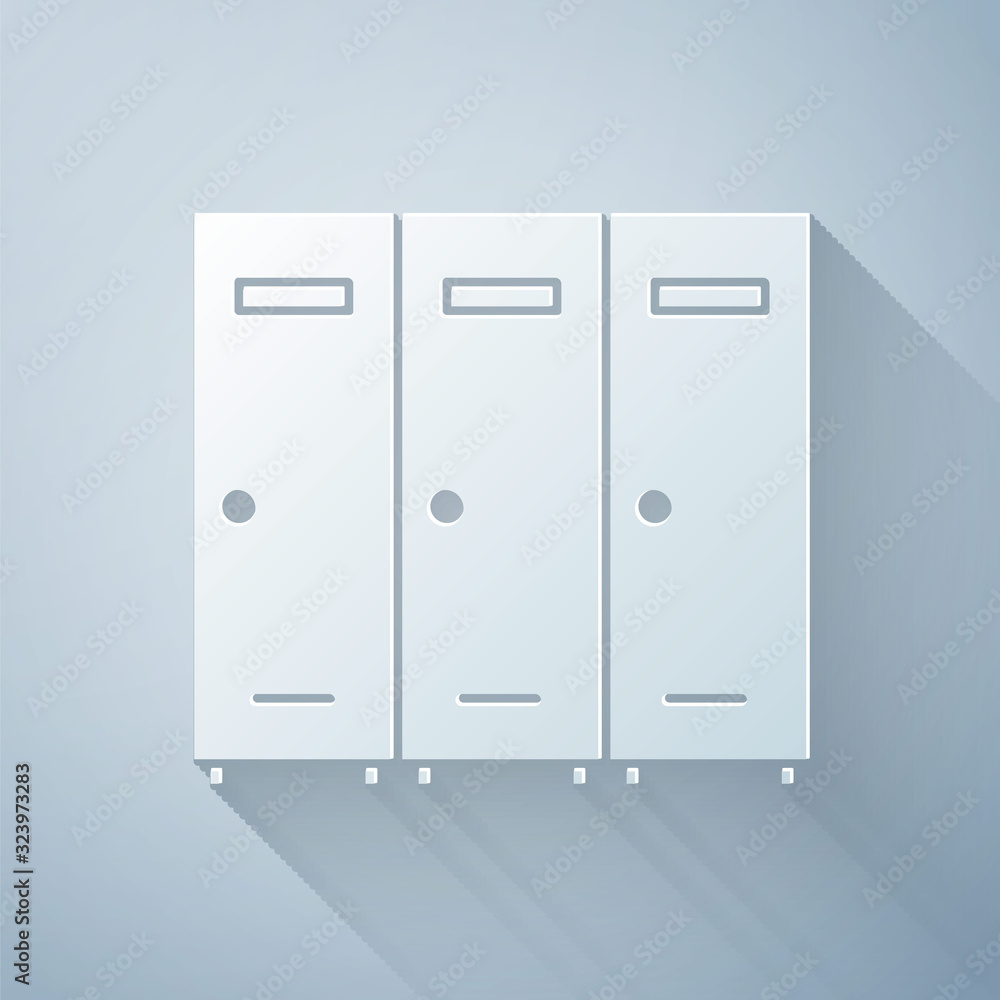 Paper cut Locker or changing room for hockey, football, basketball team or workers icon isolated on 