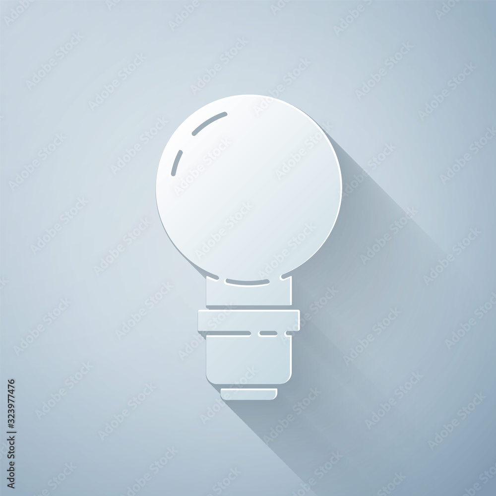 Paper cut Light bulb with concept of idea icon isolated on grey background. Energy and idea symbol. 