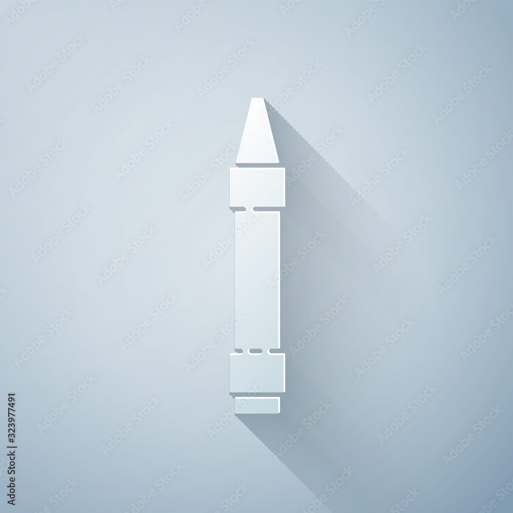 Paper cut Wax crayons for drawing icon isolated on grey background. Paper art style. Vector Illustra