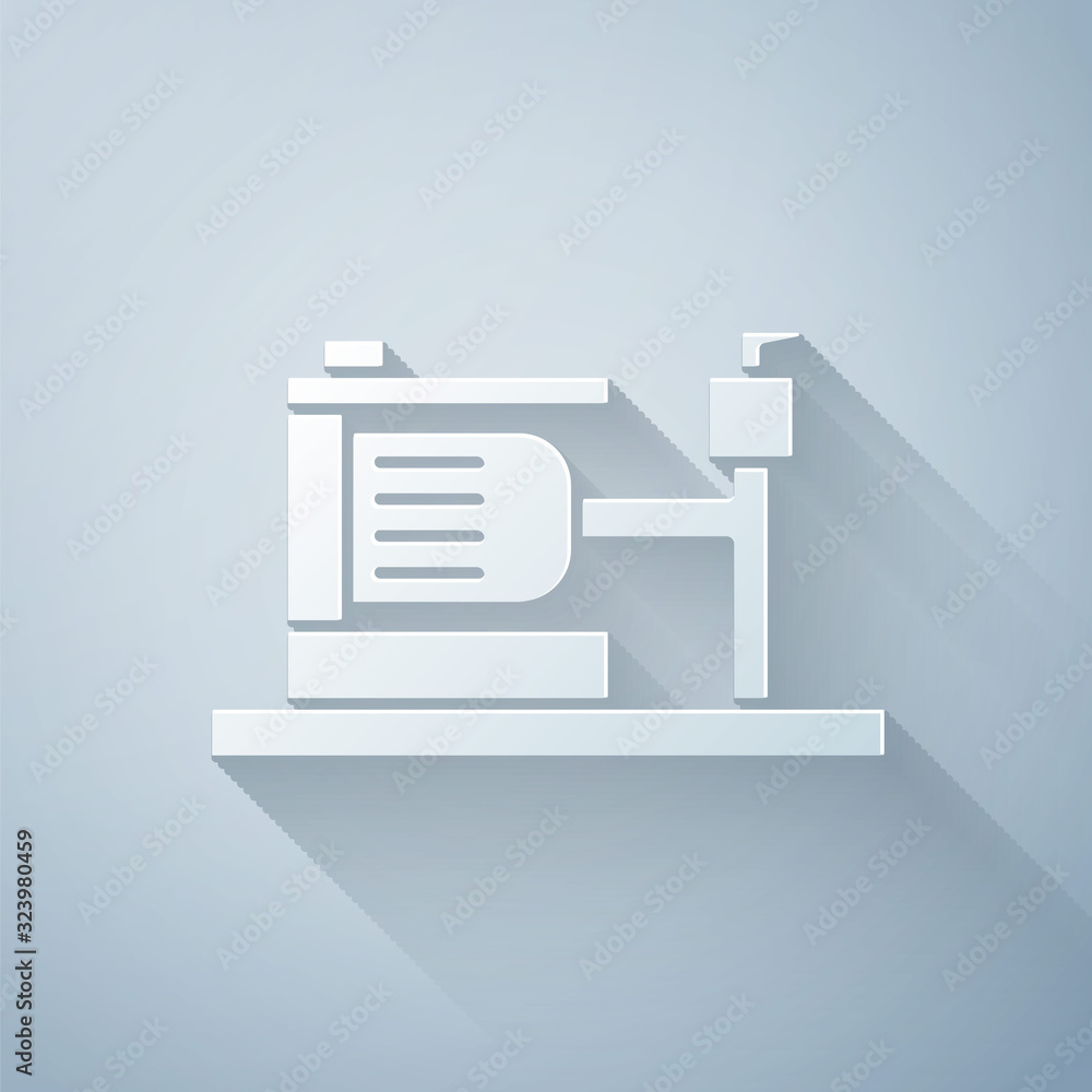 Paper cut Electric water pump icon isolated on grey background. Paper art style. Vector Illustration