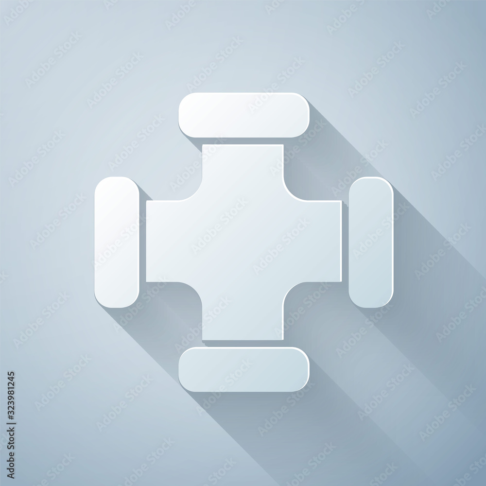 Paper cut Industry metallic pipe icon isolated on grey background. Plumbing pipeline parts of differ