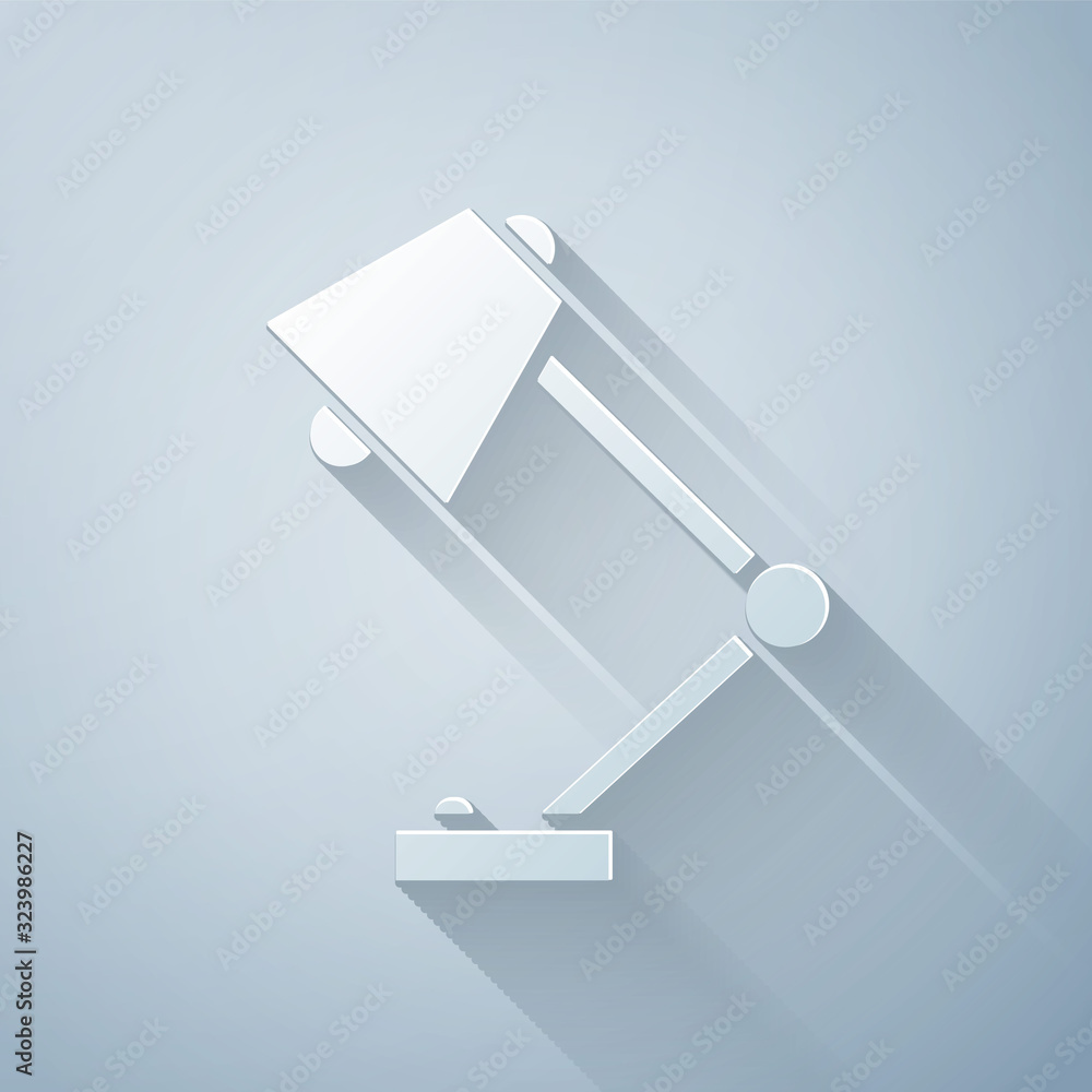 Paper cut Table lamp icon isolated on grey background. Paper art style. Vector Illustration