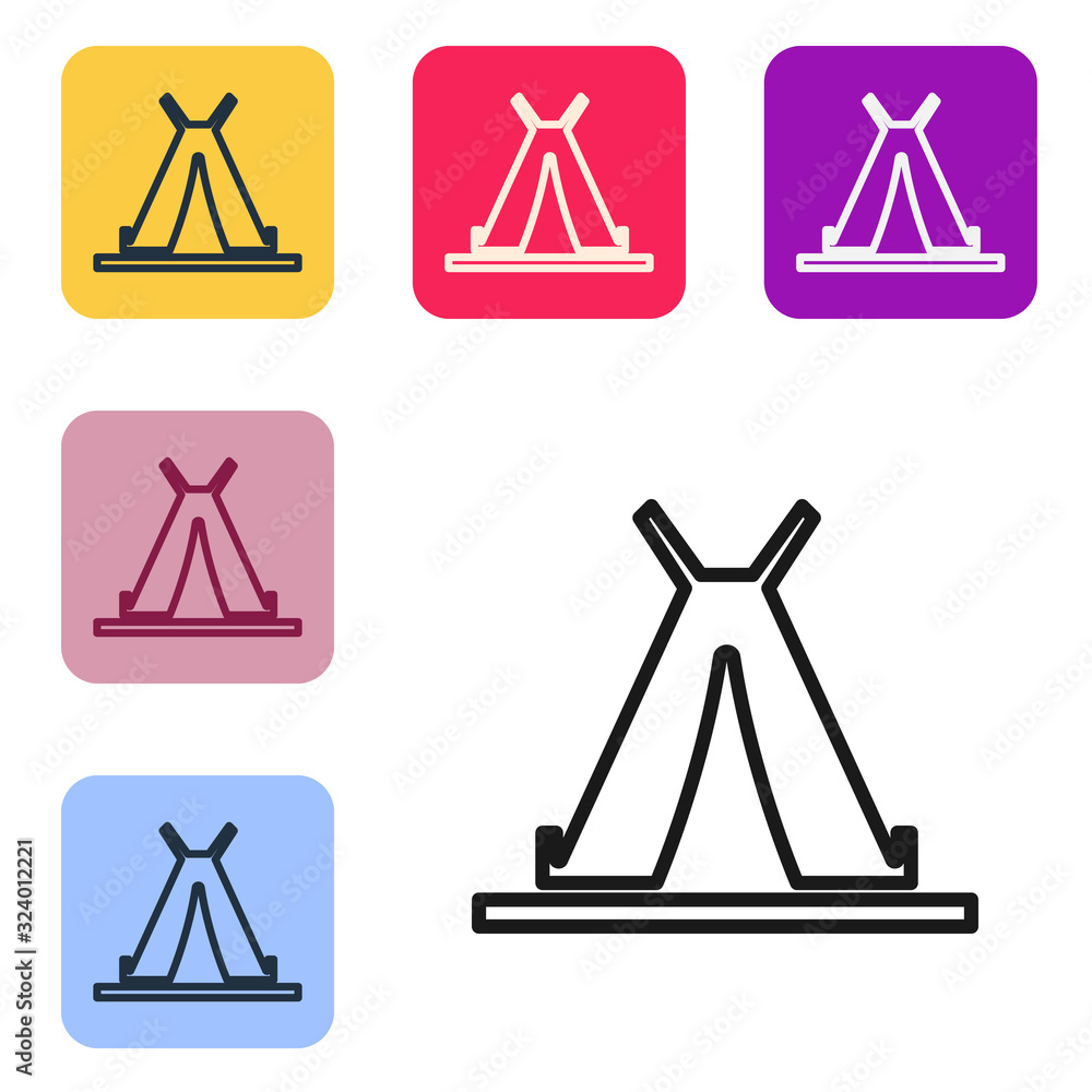 Black line Traditional indian teepee or wigwam icon isolated on white background. Indian tent. Set i