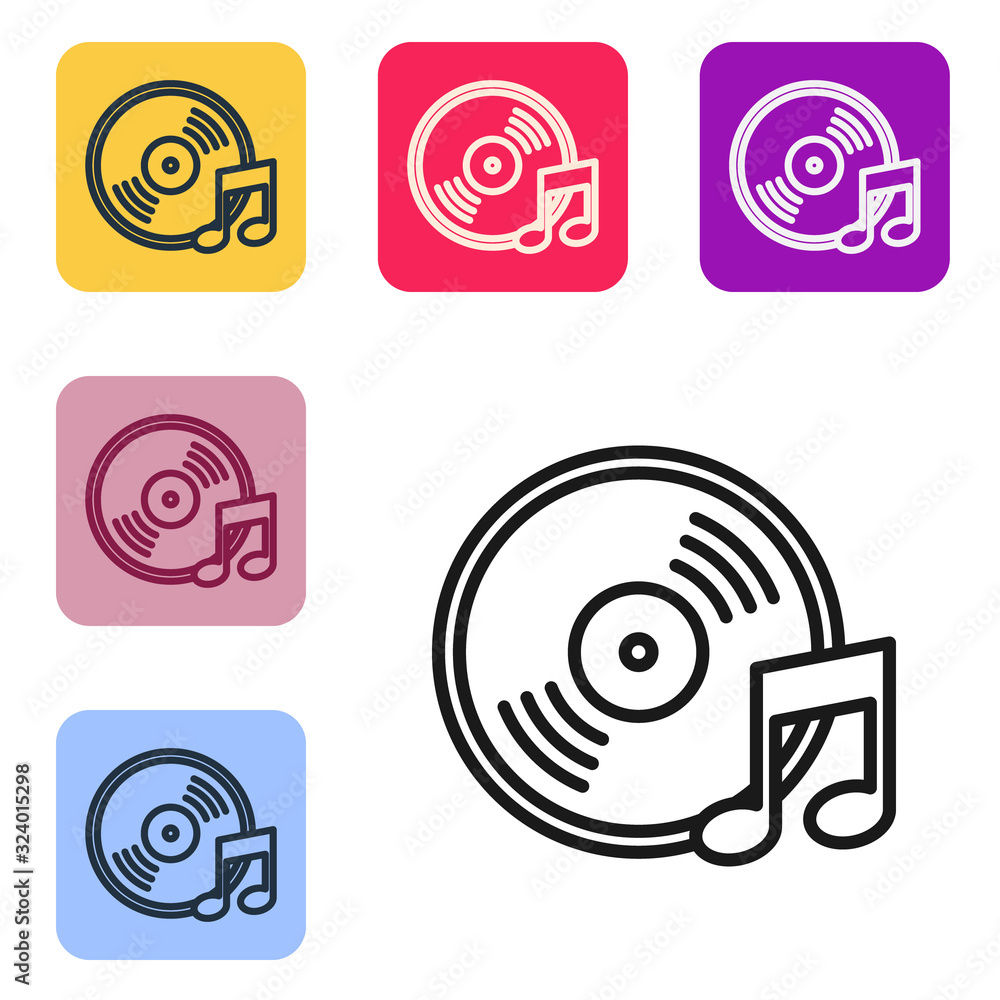 Black line Vinyl disk icon isolated on white background. Set icons in color square buttons. Vector I