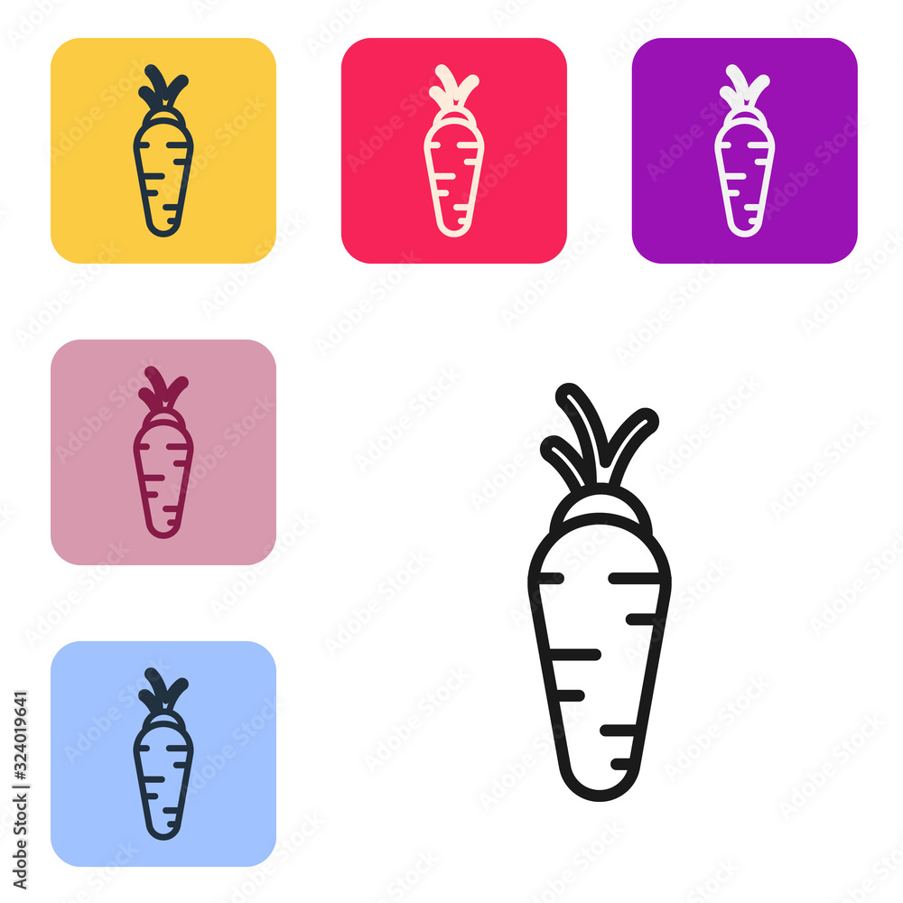 Black line Carrot icon isolated on white background. Set icons in color square buttons. Vector Illus